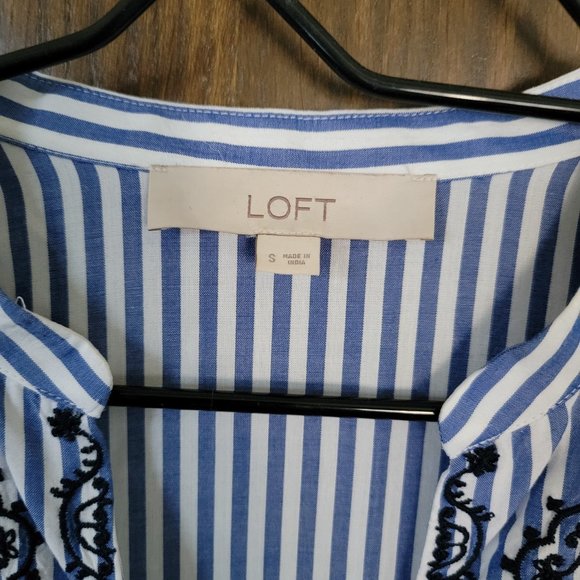 NWOT Ann Taylor Loft Striped Embroidered Bell Sleeve Top Size Small - Picture 3 of 13